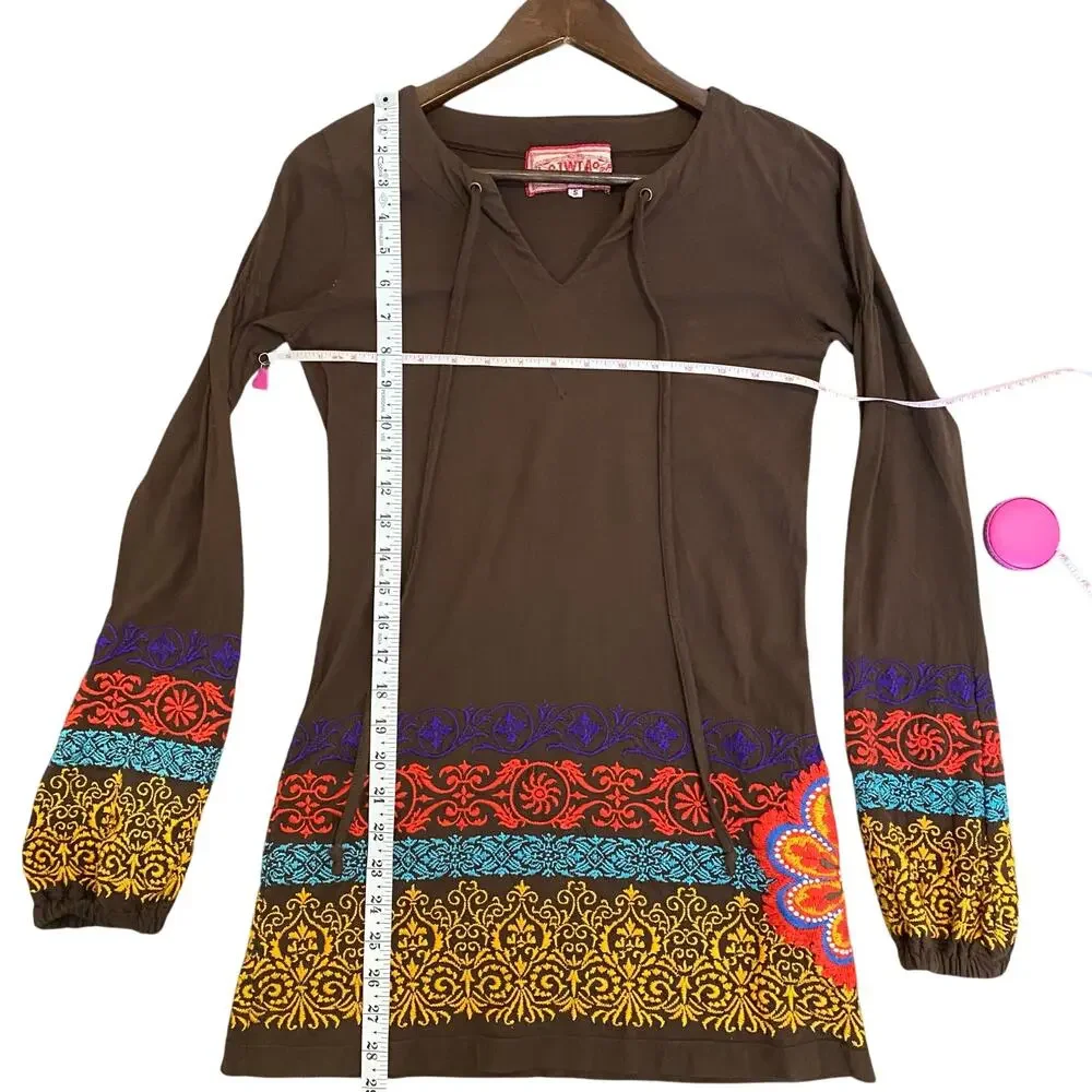 Johnny Was JWLA Womens Tunic Top S Embroidered Vibrant Long Sleeve Runs Small - Picture 8 of 9